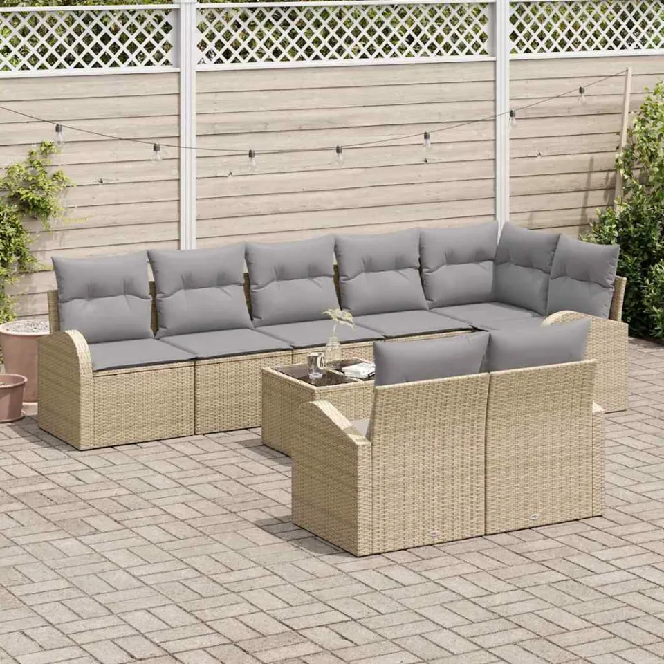 vidaXL Tuinbankenset 9 st Beige en lichtgrijs poly rattan, foto 3