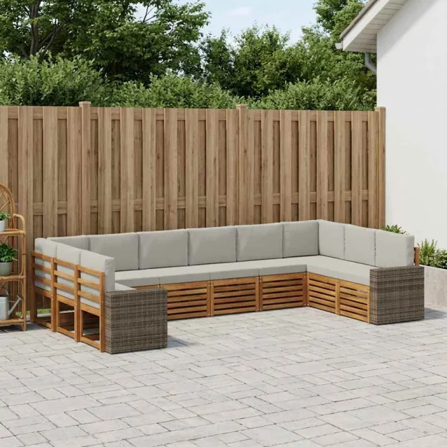 vidaXL Buiten bankenset 10 st 10-zits Naturel en lichtgrijs Bruin