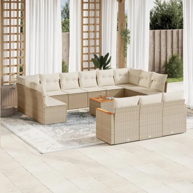 vidaXL 14-delige Loungeset met kussens poly rattan beige, foto 2