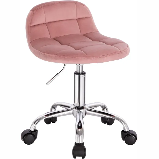 Ropilly Roze fluwelen bureaustoel - Make-up stoel met wielen voor slaapkamer en kantoor - Ergonomische draaistoel - Metaal en fluweel - Roze Pink