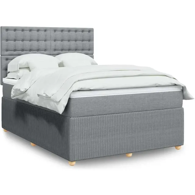 vidaXL Boxspring met matras stof lichtgrijs 140x200 cm grijs