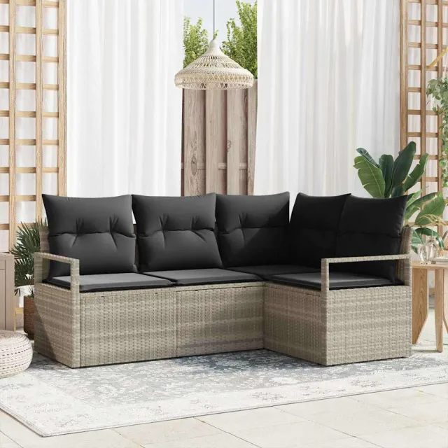 vidaXL Bankstel 4 pcs Lichtgrijs poly rattan, foto 2