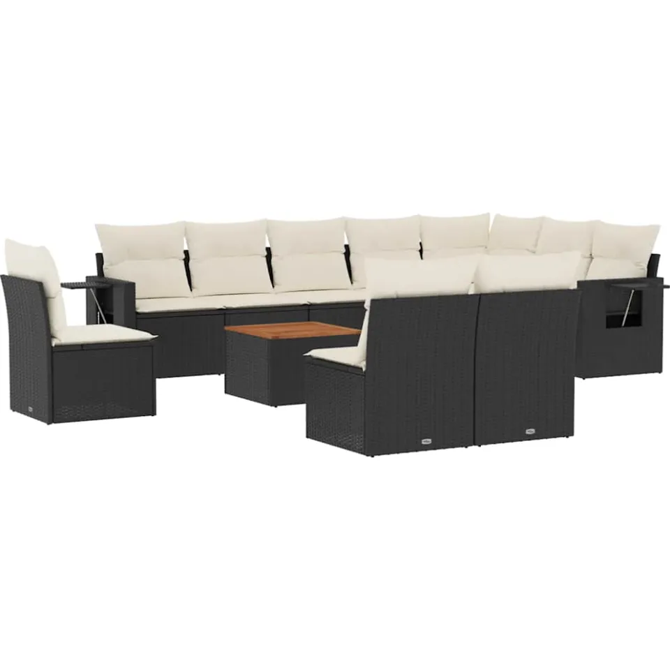 vidaXL 11-delige Loungeset met kussens poly rattan zwart, foto 3