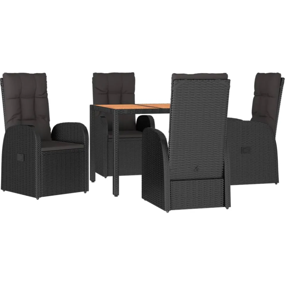 vidaXL 5-delige Tuinset met kussens poly rattan zwart, foto 3