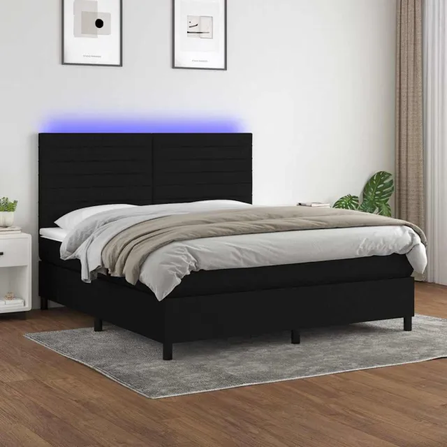 vidaXL Boxspring met matras en LED stof zwart 160x200 cm