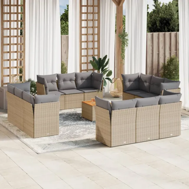 vidaXL 13-delige Loungeset met kussens poly rattan beige, foto 2