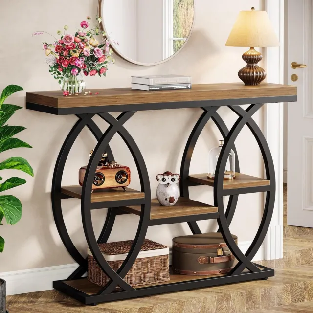 Tribesigns Consoletafel - Sidetable - Console - Haltafel - Metaal/Hout - Bruin - Industrieel - 100 x 30 x 80 cm - Console Tafel voor Hal, Woonkamer, Entree