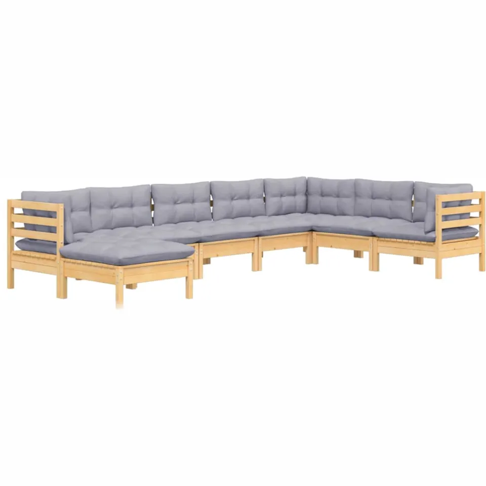 vidaXL 8-delige Loungeset met grijze kussens grenenhout grijs