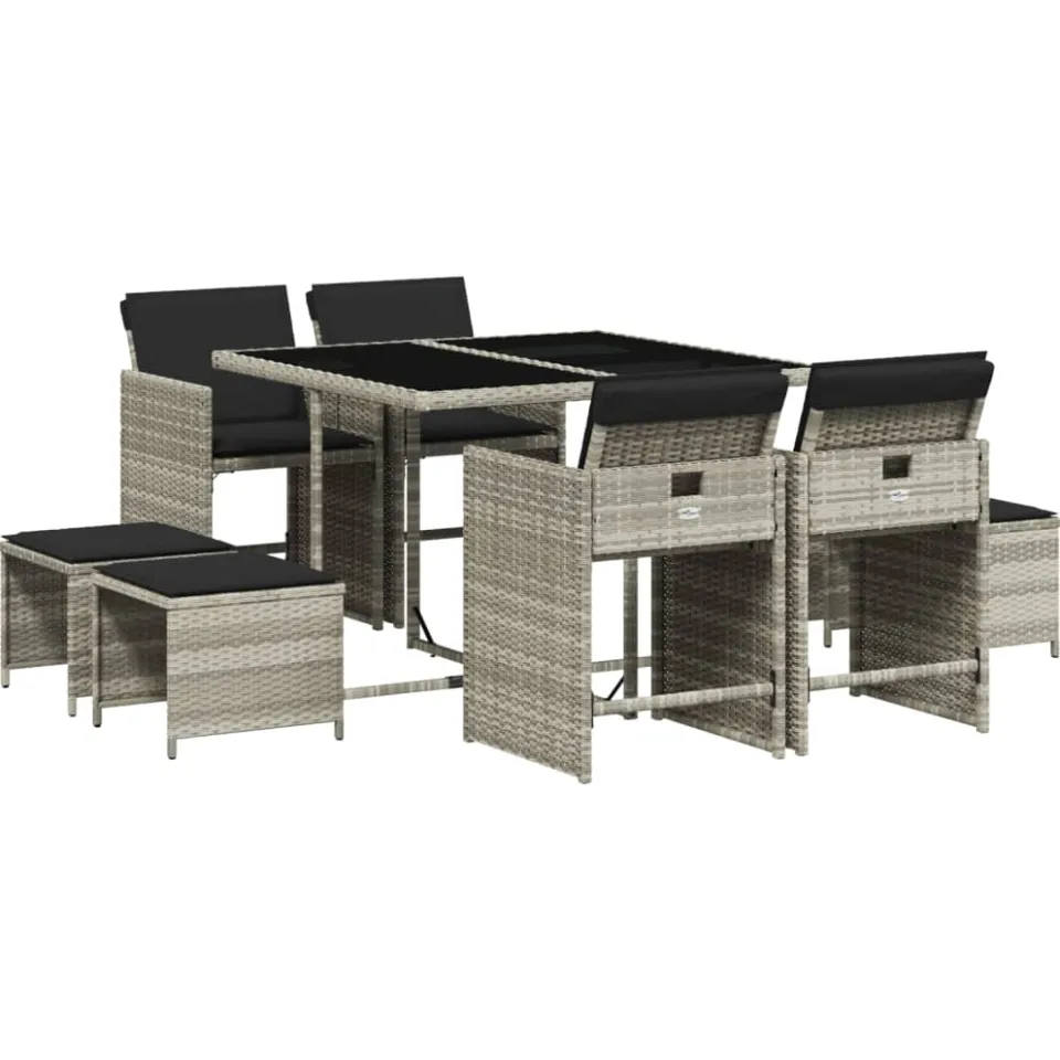 vidaXL 9-delige Tuinset met kussens poly rattan lichtgrijs