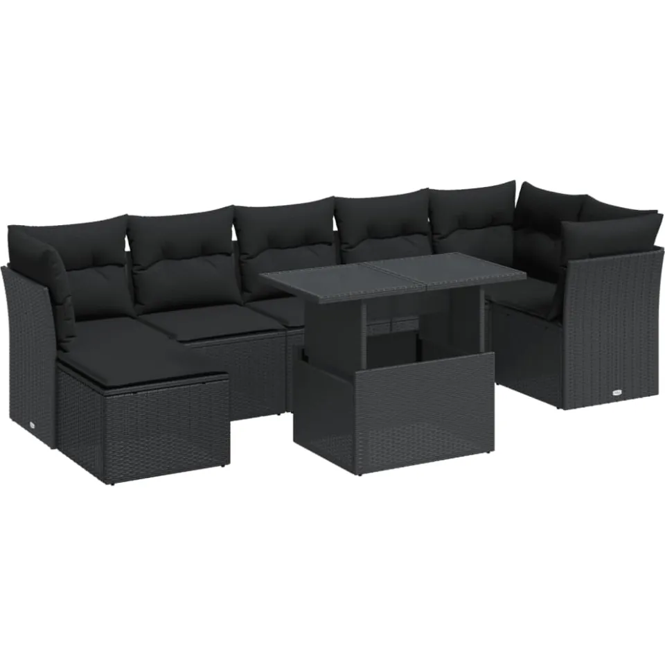 vidaXL 8-delige Loungeset met kussens poly rattan zwart, foto 3