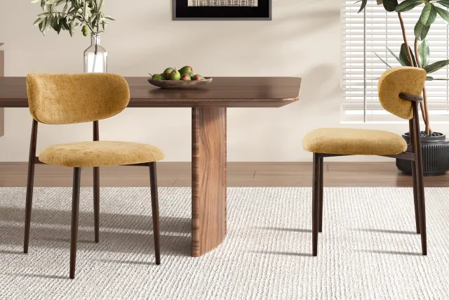 Rousseau Eetkamerstoel Nono Geel – Walnoot gekleurd frame – Luxe Gestoffeerd