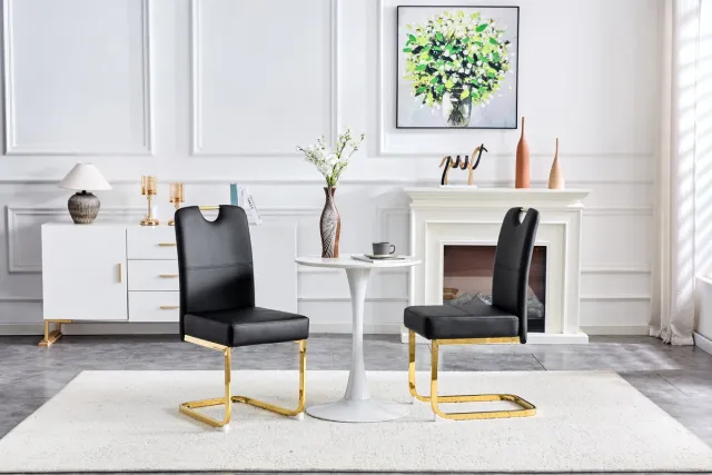 OKWISH Eetkamerstoel – Ergonomisch Design – Set Van 2 – PU – Modern – Zwart – Voor Eetkamer, Werkkamer En Kantoor