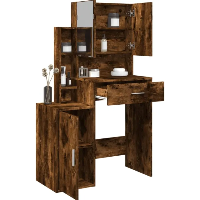 vidaXL Kaptafel met kastje 80x35x132 cm gerookt eikenkleurig Bruin