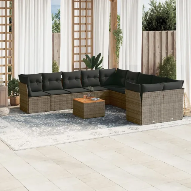 vidaXL 11-delige Loungeset met kussens poly rattan grijs, foto 2
