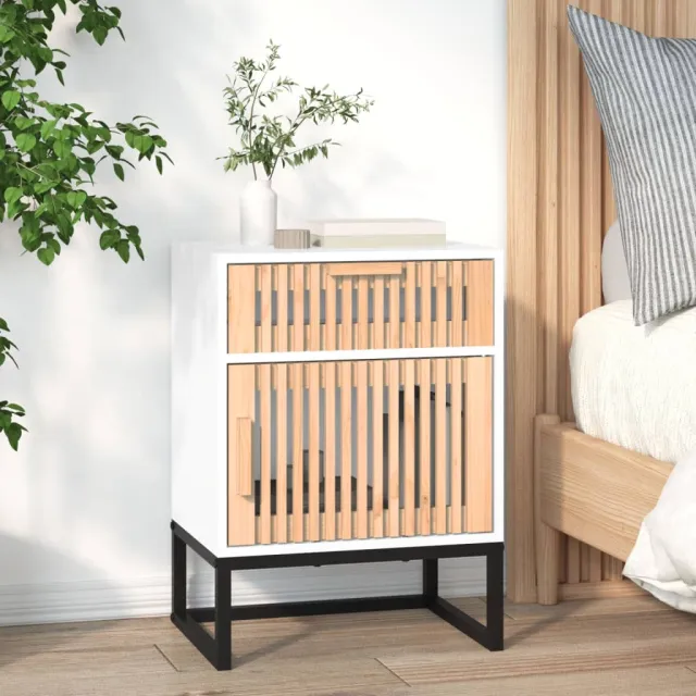 vidaXL Nachtkastje 40x30x55,5 cm bewerkt hout en ijzer wit, foto 2