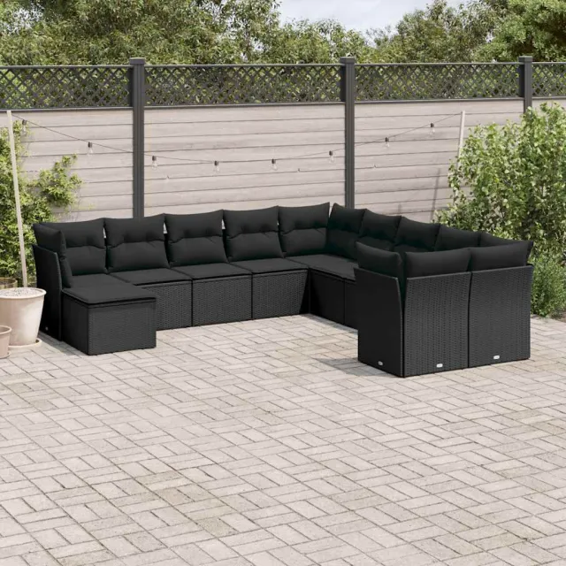 vidaXL 11-delige Loungeset met kussens poly rattan zwart, foto 2