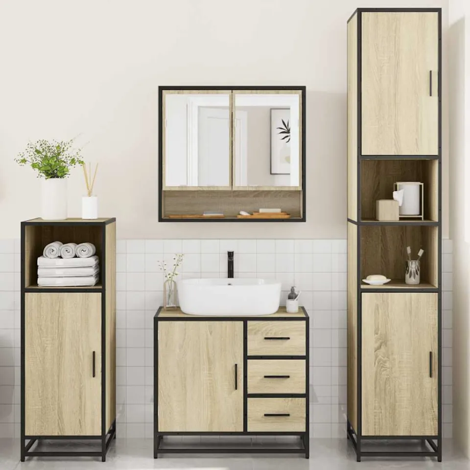 vidaXL 4-delige Badkamermeubelset bewerkt hout sonoma eikenkleurig, foto 2