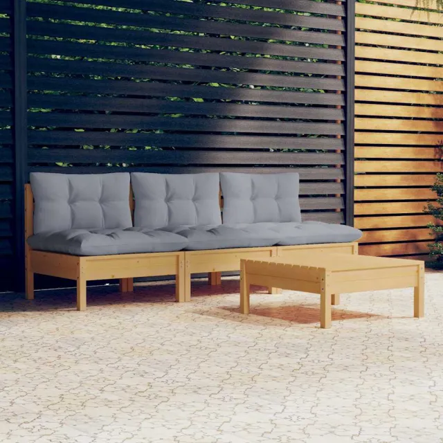 vidaXL 4-delige Loungeset met grijze kussens grenenhout grijs, foto 2