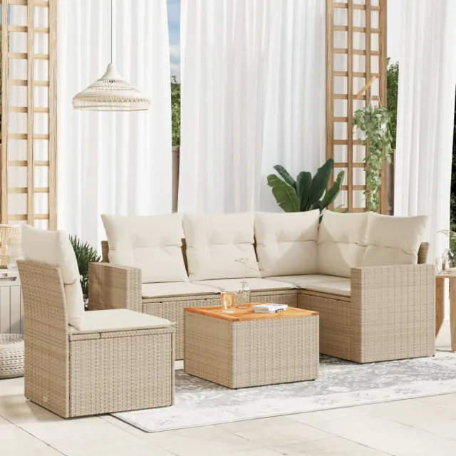 vidaXL 6-delige Loungeset met kussens poly rattan beige, foto 2