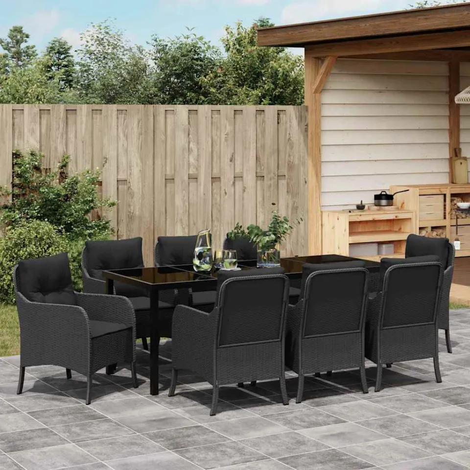 vidaXL Tuin eettafelset 9 st Zwart poly rattan, foto 4