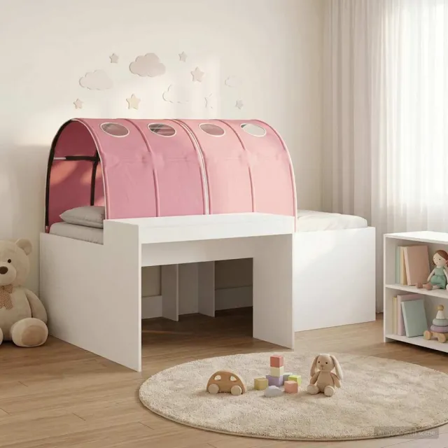 vidaXL Hoge Bed Frame met Bureau voor Kinderen 3 st Wit en Roze
