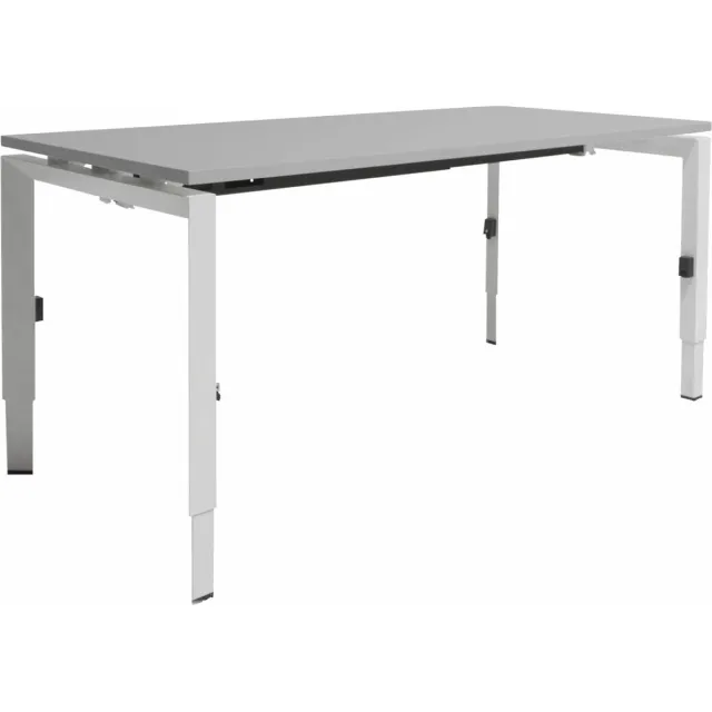 Schaffenburg Linesto N3 bureau, hoogte instelbaar (65-85cm) met 180x80cm lichtgrijs zwevend 25mm blad en aluminium (RAL9006) vierpoot N-frame (poot driehoekig 50x50x75 mm.), (met geïntegreerde kabelgoot) Aluminium (RAL9006)/Lichtgrijs