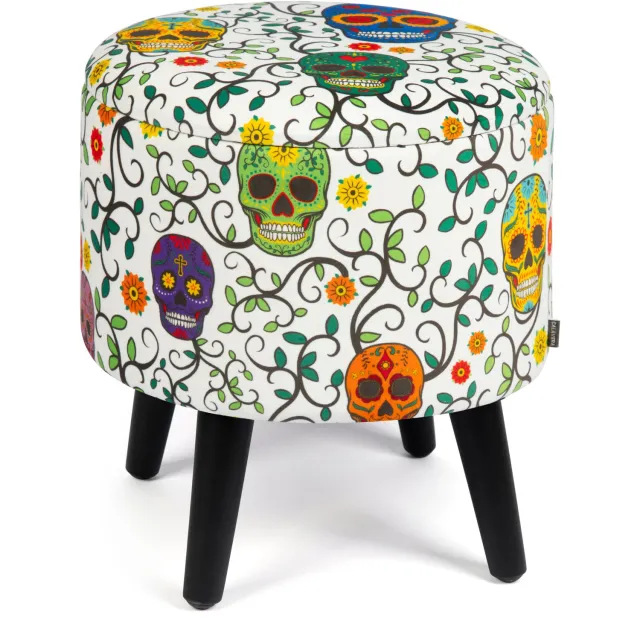 Excelsa Italiaans Design Calavera Opbergpoef – Fluweel en Hout – 38x38x45 cm – Multicolor