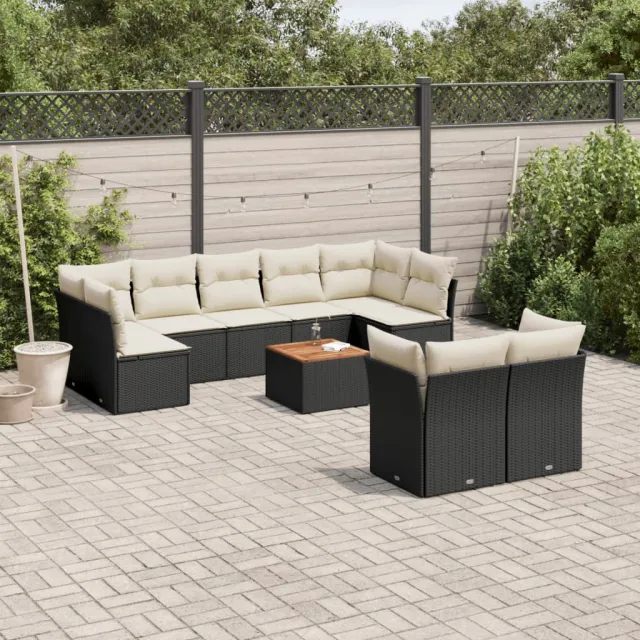vidaXL 10-delige Loungeset met kussens poly rattan zwart, foto 2