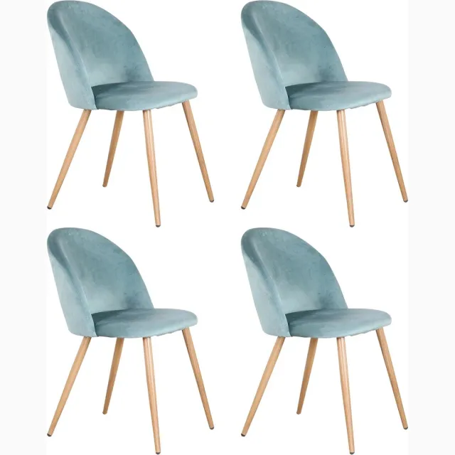 Whoopr® Set van 4 Eetkamerstoelen - Zacht Fluwelen Bekleding met Metalen Poten - Stoelen - Geschikt voor Keuken, Eetkamer, Woonkamer en Lounge - 43 x 48 x 80 cm - Velvet - Turquoise