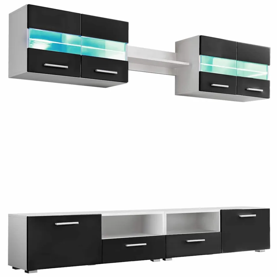 vidaXL Tv-wandmeubelset met LED-verlichting hoogglans zwart 5-delig, foto 3