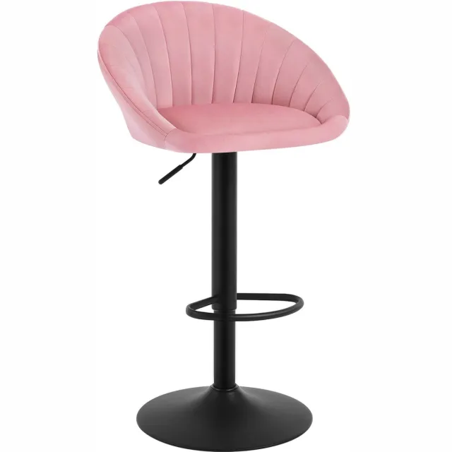 Klarven Barkruk met Rugleuning Fluweel roze - Barkrukken met Rugleuning - Barkrukken - Barstoel - Hoogte Verstelbaar, 360° Draaibaar - Gestoffeerd met Armleuningen - B57xd56xh48cm