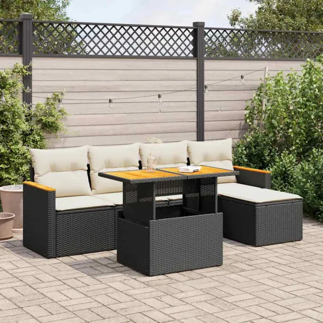 vidaXL 6-delige Loungeset met kussens poly rattan acacia zwart, foto 2