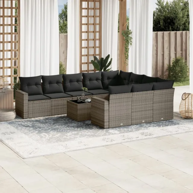 vidaXL 11-delige Loungeset met kussens poly rattan grijs, foto 2