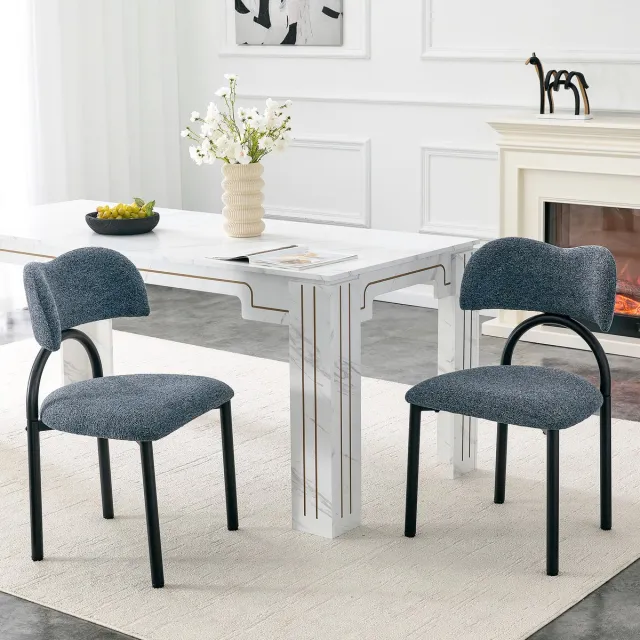 Clruro Eetkamerstoelen - 2 Stuks - Gewatteerde Zitting en Rugleuning - Stof/Metaal - Blauw