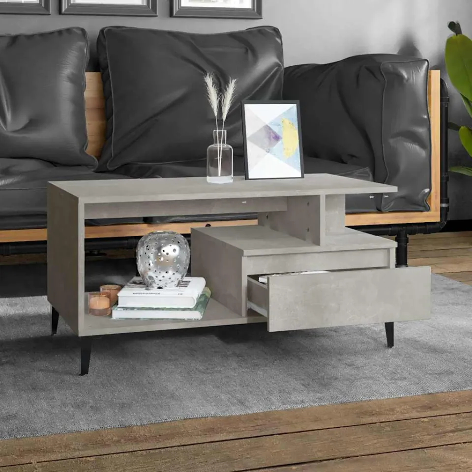 vidaXL Salontafel 90x49x45 cm bewerkt hout betongrijs grijs, foto 3