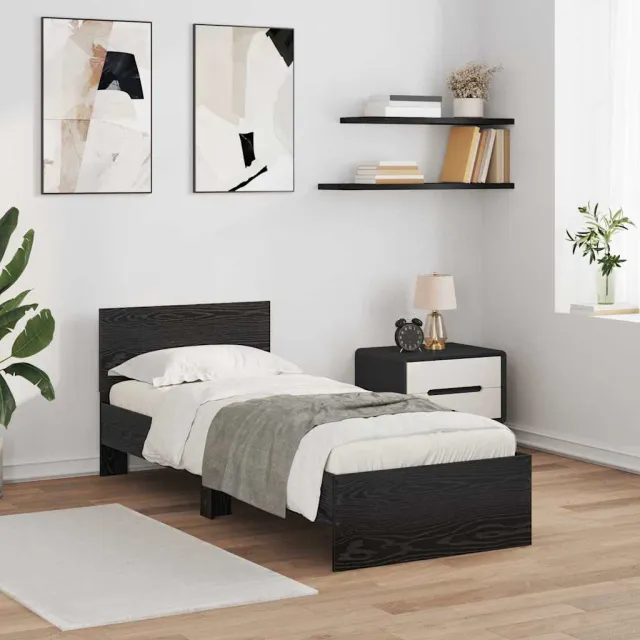 vidaXL Bedframe met hoofdeinde Zwart Eiken 75 x 190 cm Bewerkt hout