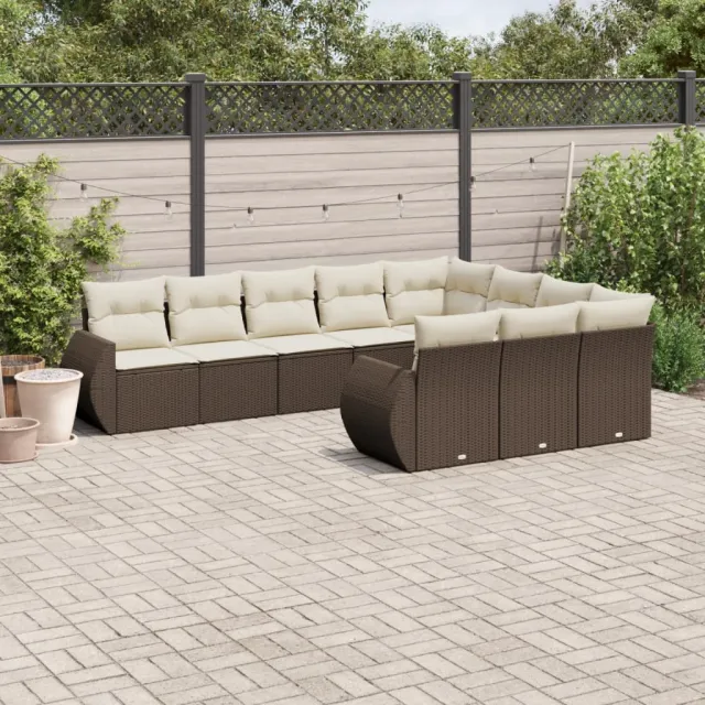 vidaXL 10-delige Loungeset met kussens poly rattan bruin, foto 2
