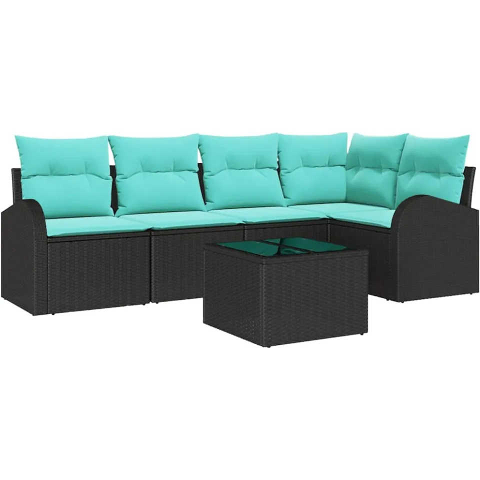 vidaXL Tuinbankenset 6 st Zwart en Turquoise poly rattan