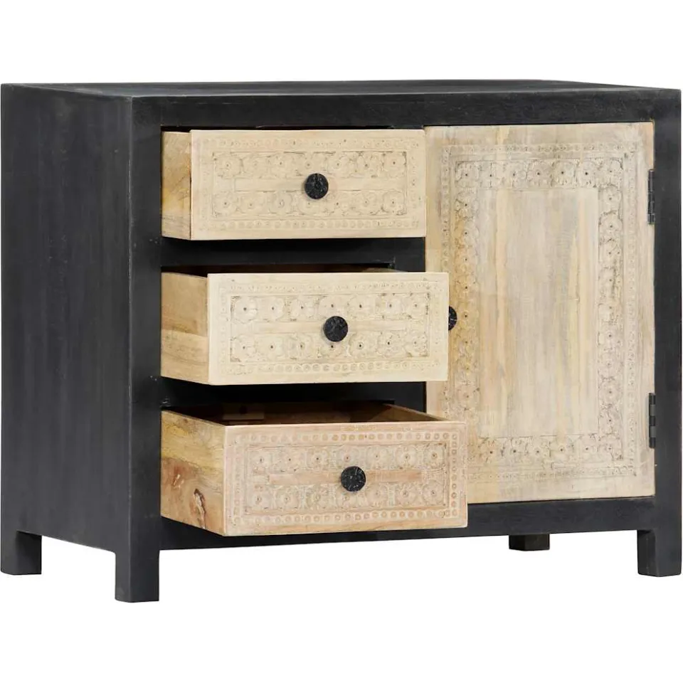 vidaXL Bijzetkast handgesneden 75x35x60 cm massief mangohout grijs