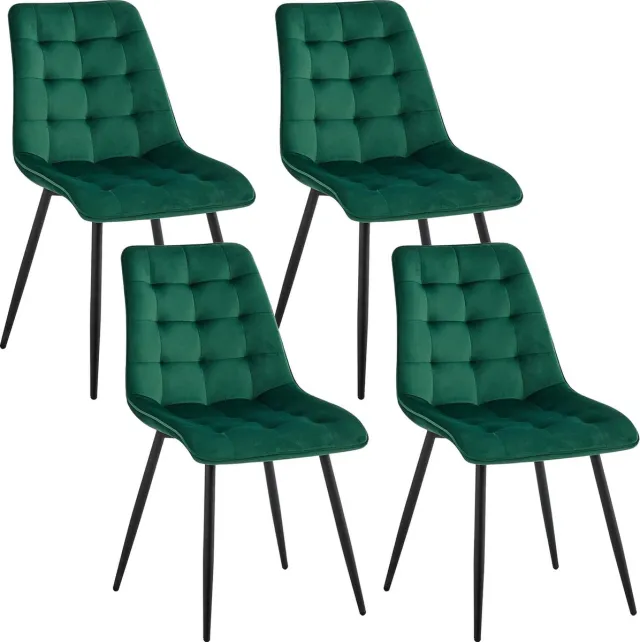 Hanimo Eetkamerstoelen Set Van 4 - Eetkamer stoelen - Fluwelen keukenstoelen - Metalen Poten - Velvet - Groen