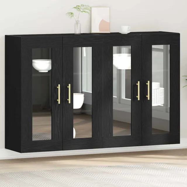 vidaXL Wandkasten 2 st Zwart Eiken 69,5 x 34 x 90 cm Bewerkt hout, foto 2