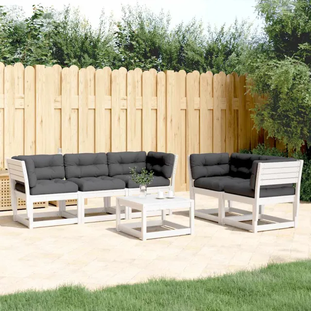 vidaXL 5-delige Loungeset met kussens massief grenenhout wit, foto 2