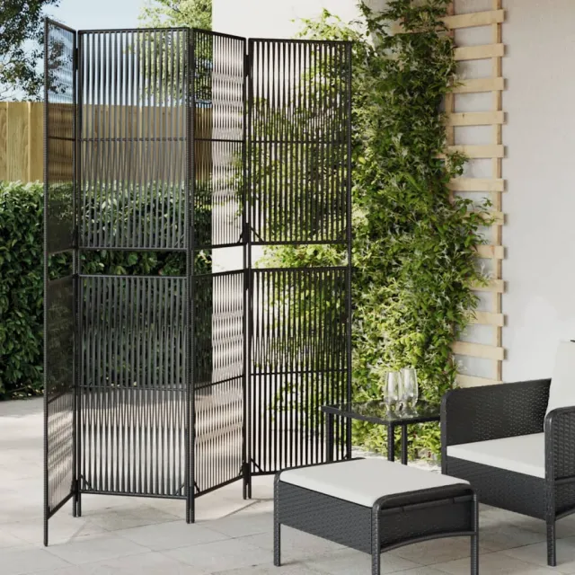 vidaXL Kamerscherm 4 panelen poly rattan zwart, foto 2