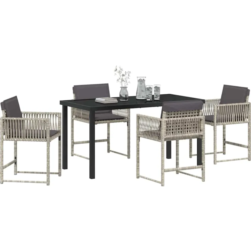 vidaXL Tuin eettafelset 5 st Lichtgrijs poly rattan