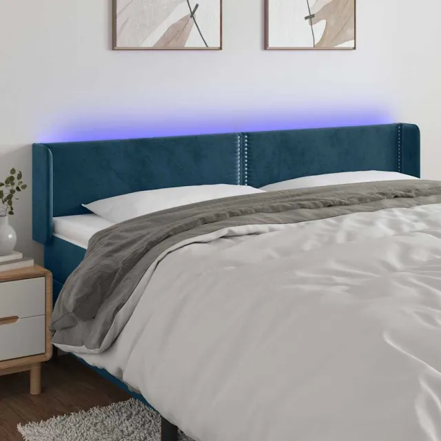 vidaXL Hoofdbord LED 203x16x78/88 cm fluweel donkerblauw