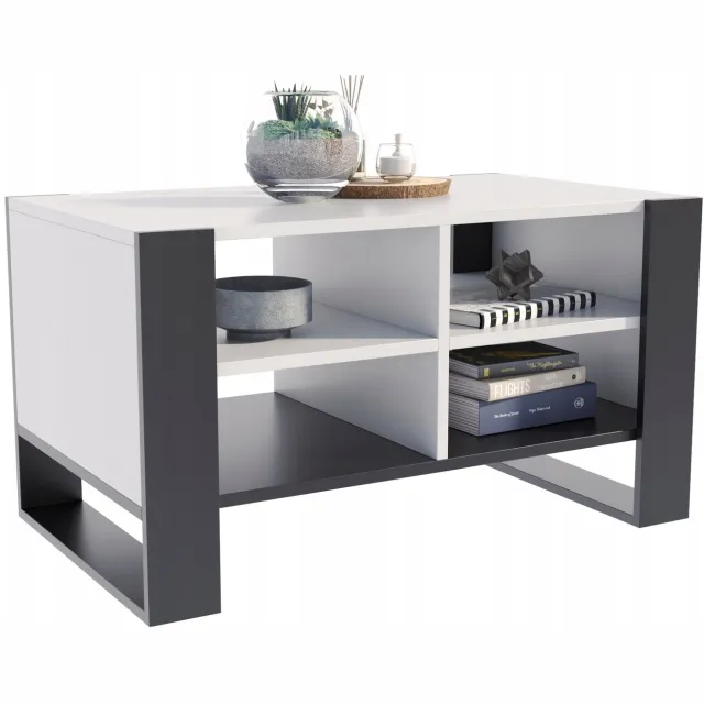 Per La Vita Figa - Salontafel - Wit/zwart - Eikenlook - Met plank - Industriële stijl Wit;Zwart
