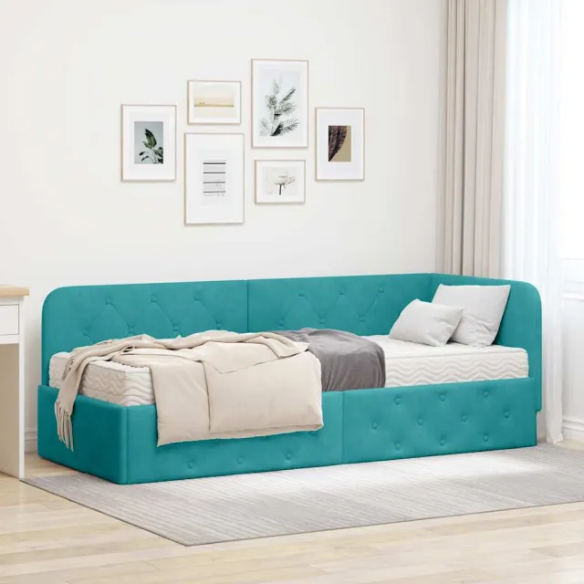 vidaXL Hoekbedframe Turquoise 80 x 200 cm Fluweel