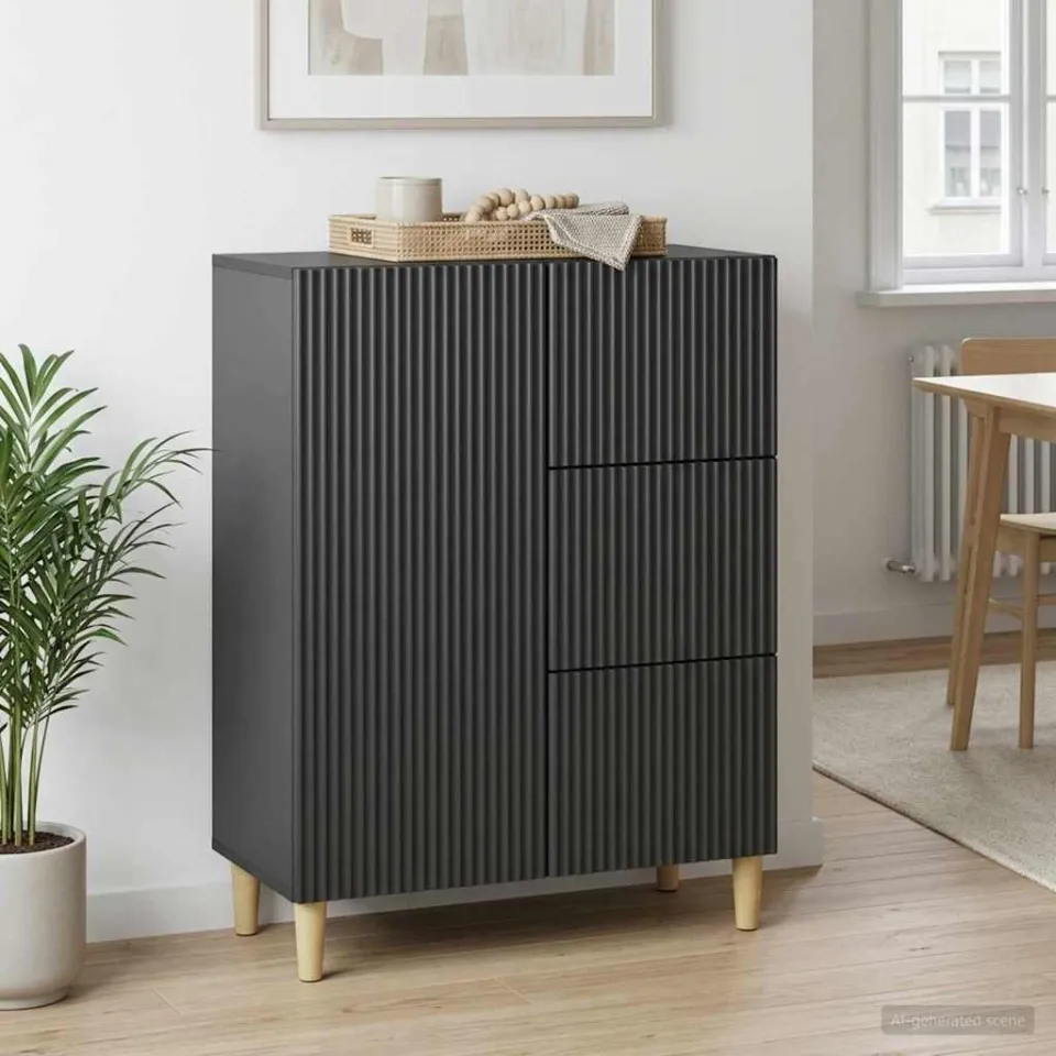 vidaXL Dressoir met lade Zwart 66 x 34,5 x 90 cm Bewerkt hout, foto 3