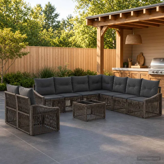 vidaXL Tuinbankenset 10 st Grijs poly rattan