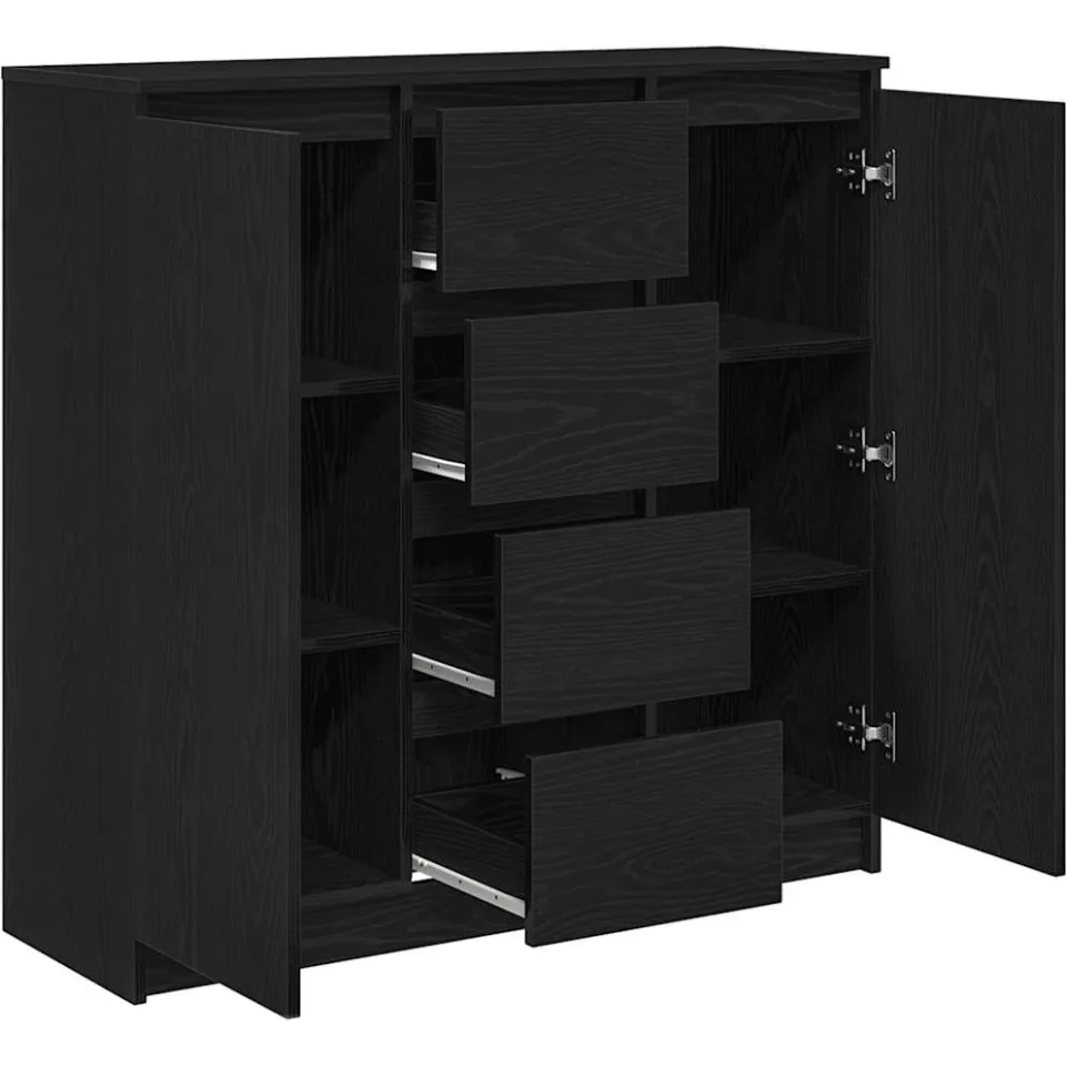 vidaXL Dressoir met lades 100,5x35x98,5 cm spaanplaat zwart eiken, foto 4